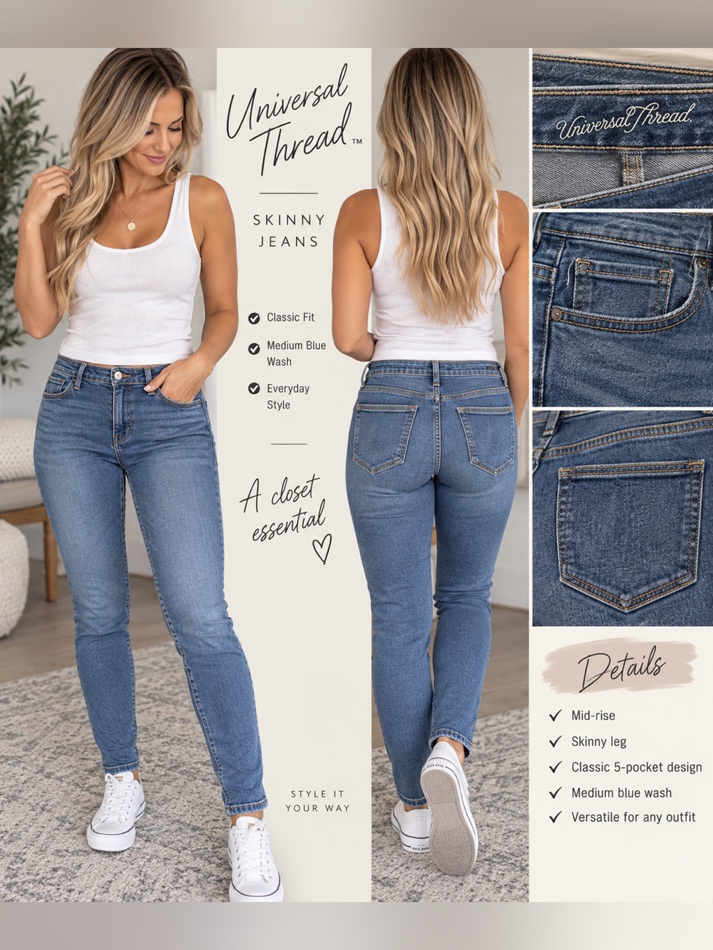 Universal Thread Skinny Jeans in Medium Blue Wash
